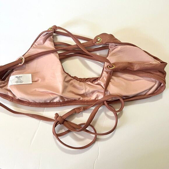 Mae Shimmery Sparkle Bikini Swim Top S Clay- Mauve Color - Picture 6 of 7